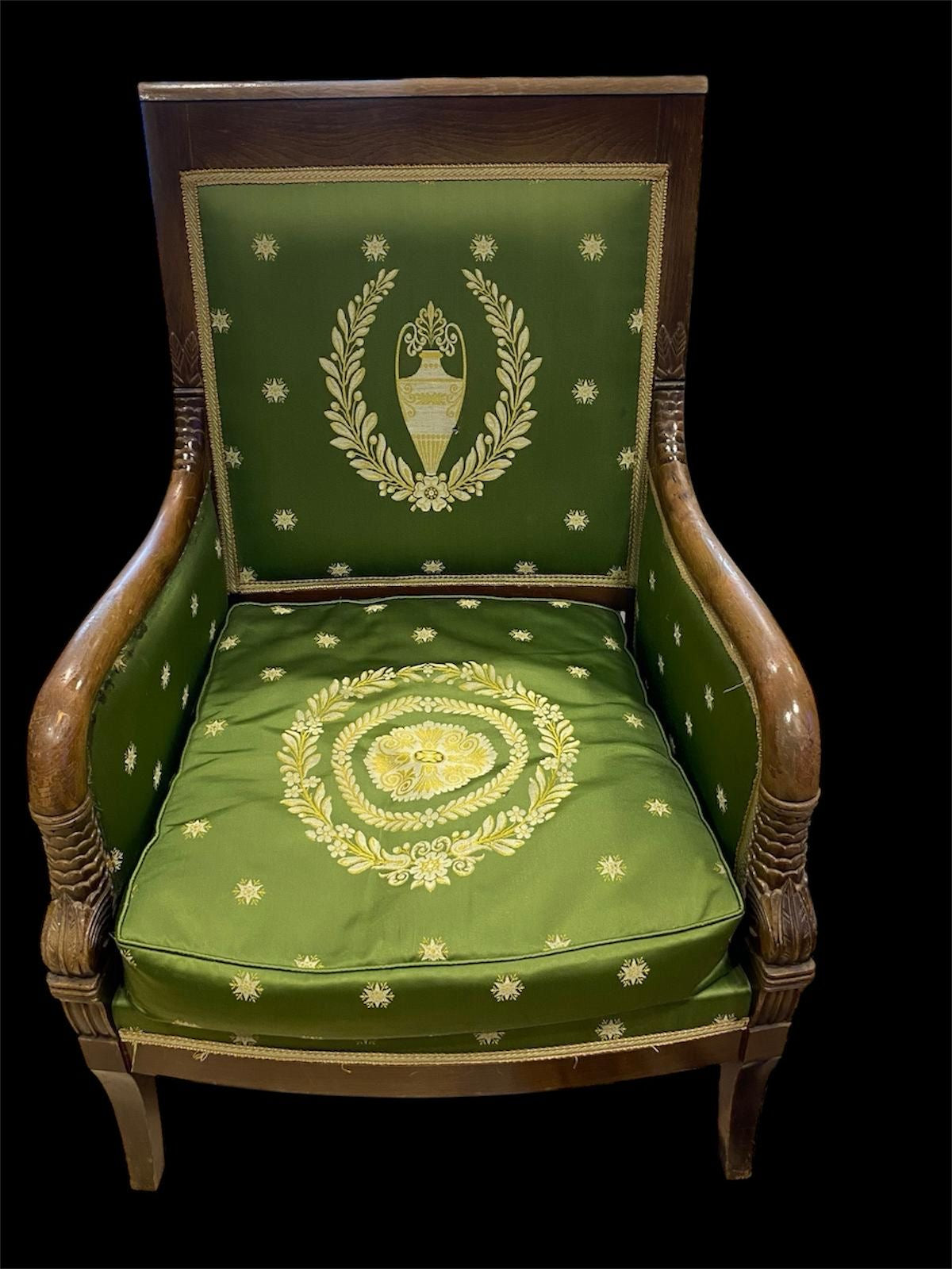 Fauteuil Empire – Brocart vert impérial