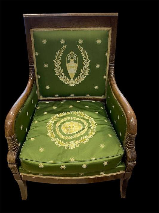 Fauteuil Empire – Brocart vert impérial