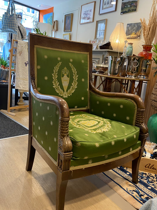 Fauteuil Empire – Brocart vert impérial